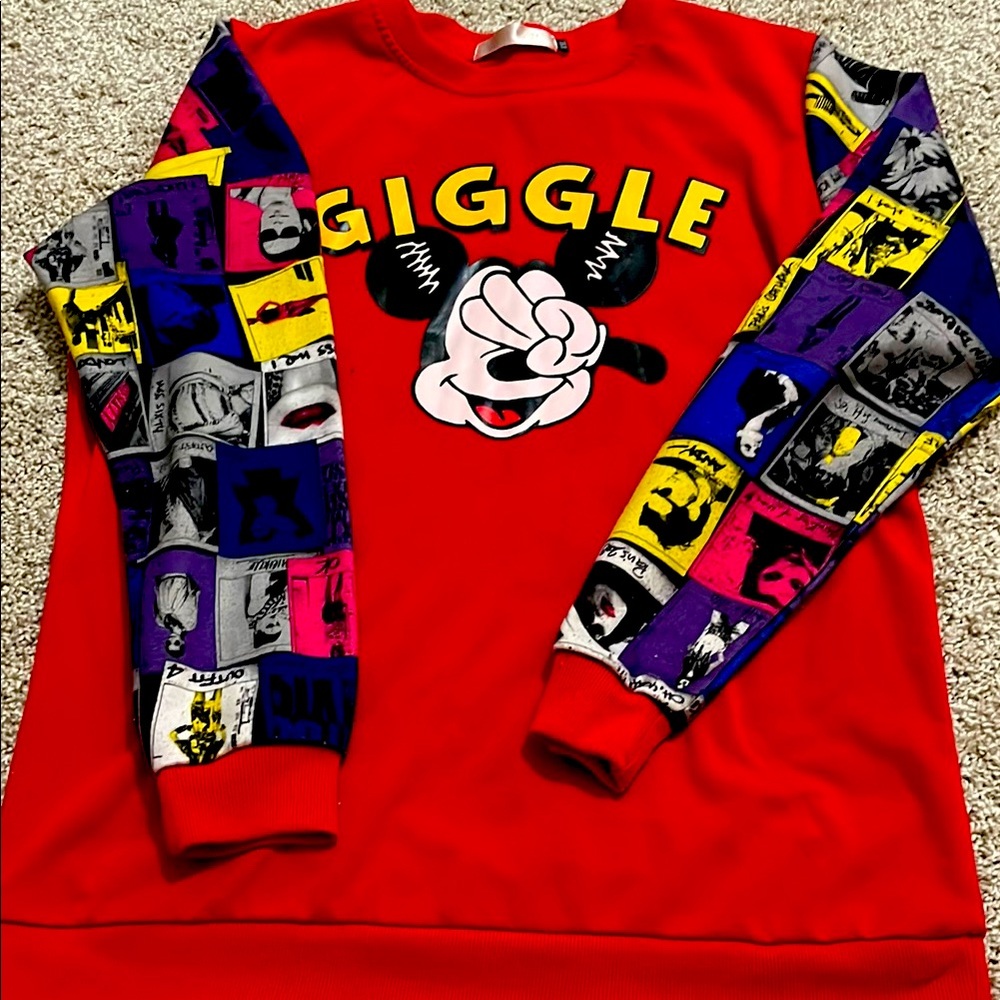 Giggle Mickey Women’s Red Graphic Sweatshirt